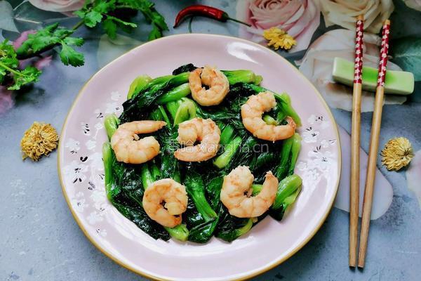油菜炒虾仁的做法图解12