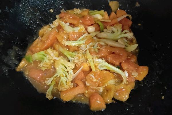 番茄炒花菜的做法图解5