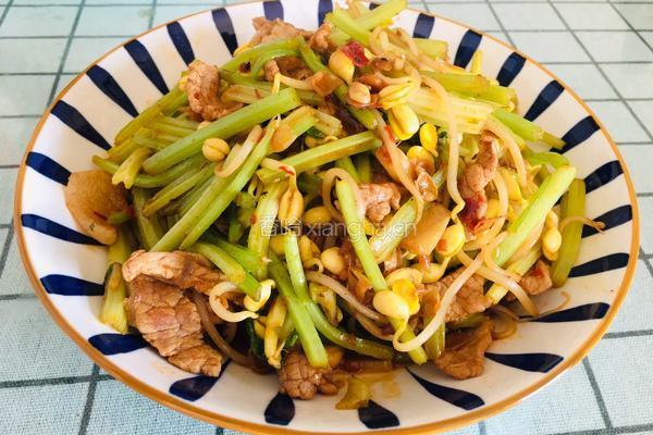 香芹黄豆芽炒肉片的做法图解8