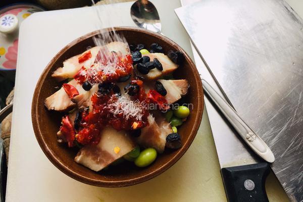 豆豉毛豆蒸腊肉的做法图解5
