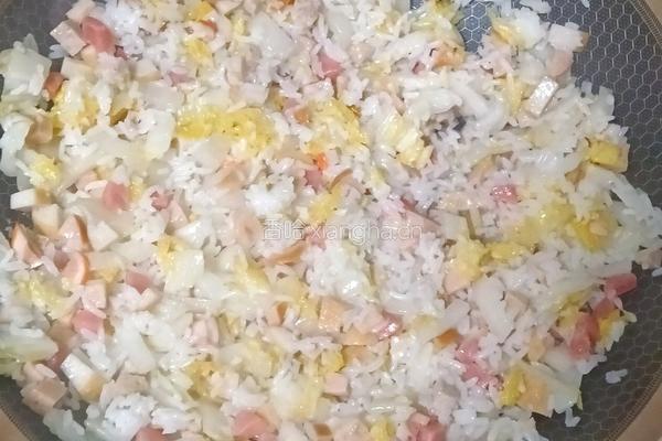 娃娃菜丸子炒饭的做法图解7