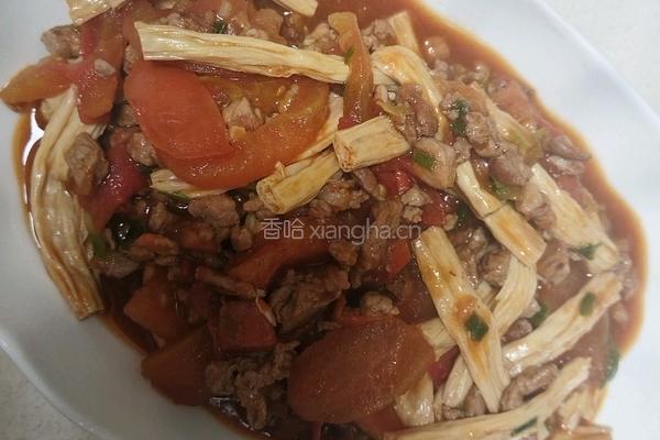 番茄肉沫炖腐竹的做法图解9